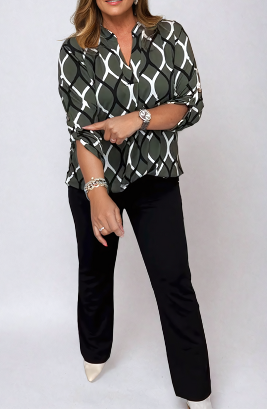 EB | Elegante Bluse mit Grafischem Muster Leicht und Stilvoll Perfekt für Den Alltag