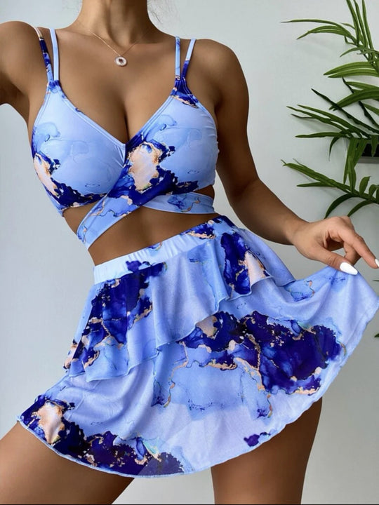 EB | Dreiteiliges Bikini-Set mit Marmordruck