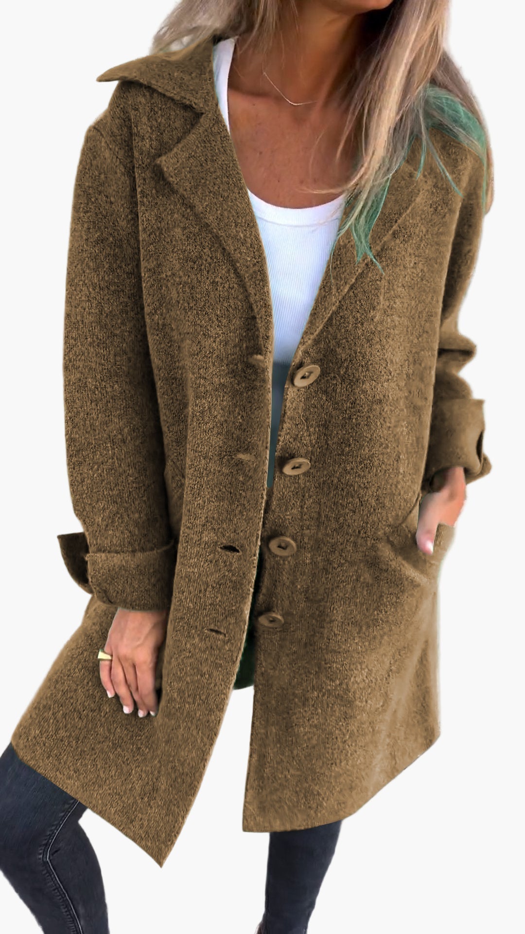 EB | Mantel mit Elegantem Revers - Langer Übergangsjacke für Alltag und Büro