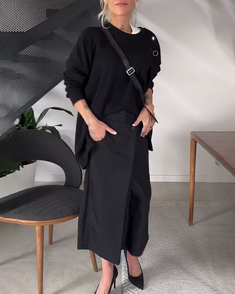 EB | Sweatshirt mit Rundhalsausschnitt und Schlitz In Unifarbe