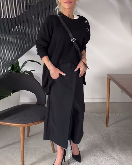 EB | Sweatshirt mit Rundhalsausschnitt und Schlitz In Unifarbe