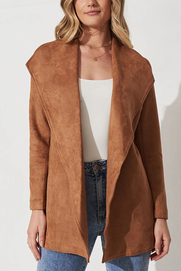 EB | Farbe Anzug Strickjacke großer Revers Wildleder langärmlige Jacke