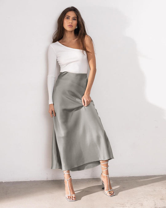 EB | Stilvoller Rock mit Hoher Taille Seidiges Eis Seidenrock