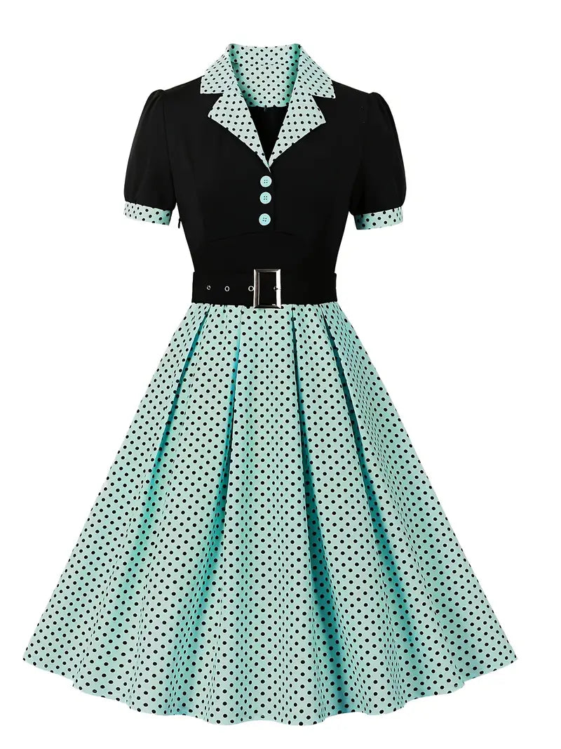 EB - Stilvolle Herbst Vintage Kleid mit Polka Dots für Frauen