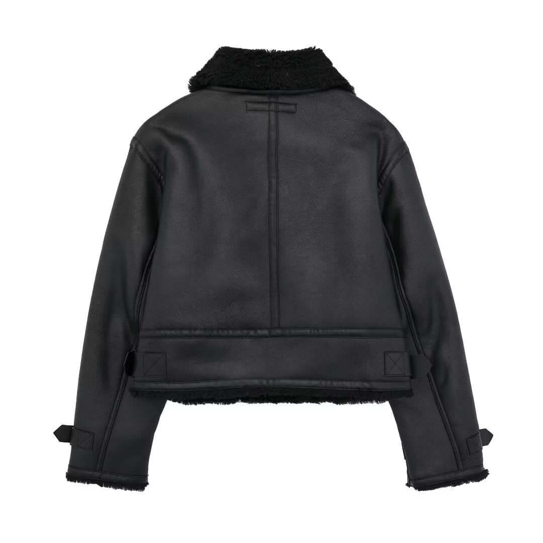 EB | Damen Faux-Lederjacke mit Pelzkragen