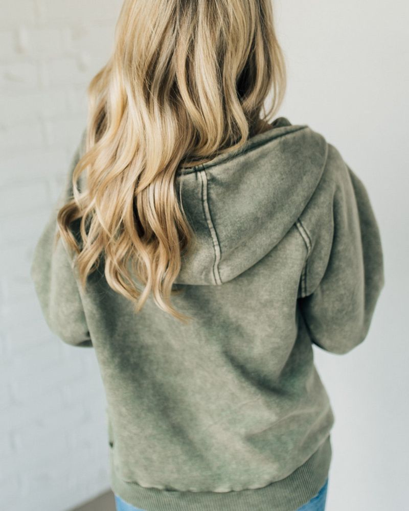 EB | Zip Henley Acid Wash Fleece Hoodie