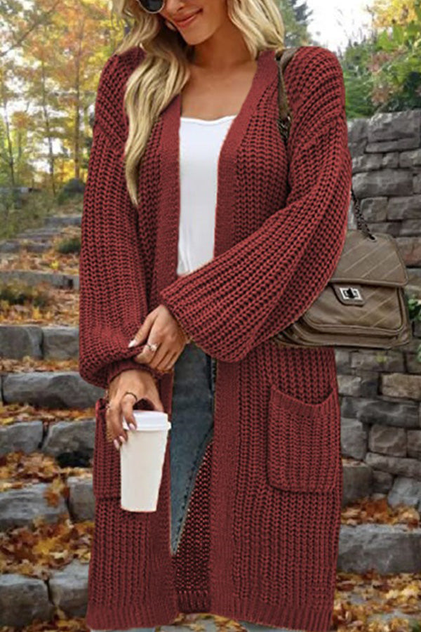 EB | Länge Locker Oversized Doppelte Tasche Cardigan Sweater Jacke