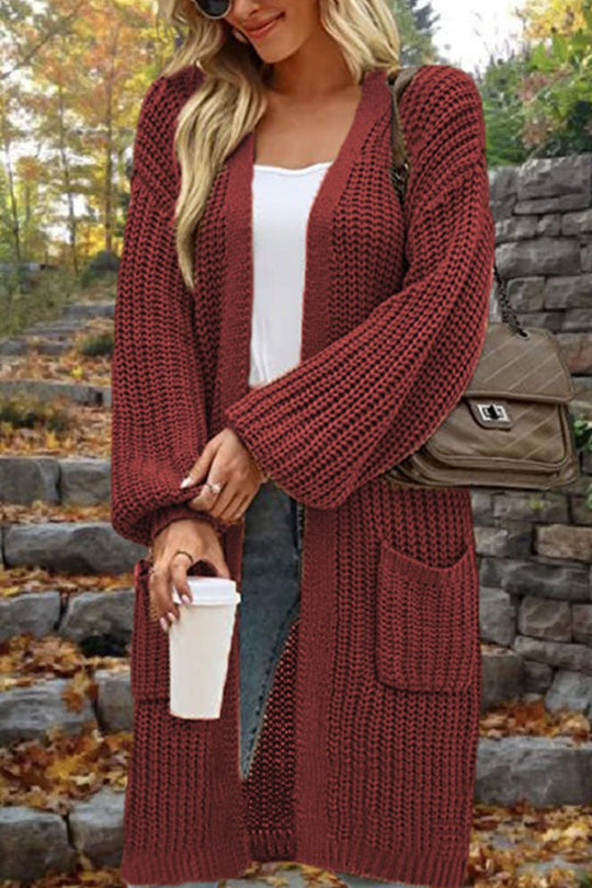 EB | Länge Locker Oversized Doppelte Tasche Cardigan Sweater Jacke