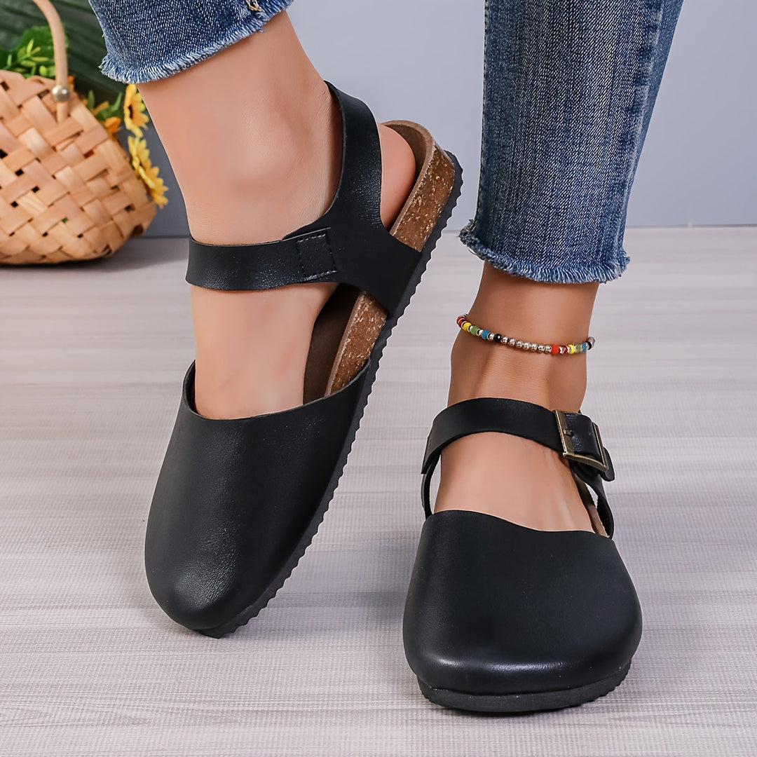 EB | Retro Damen Slingback Sandalen mit Kork und Geschlossener Spitze