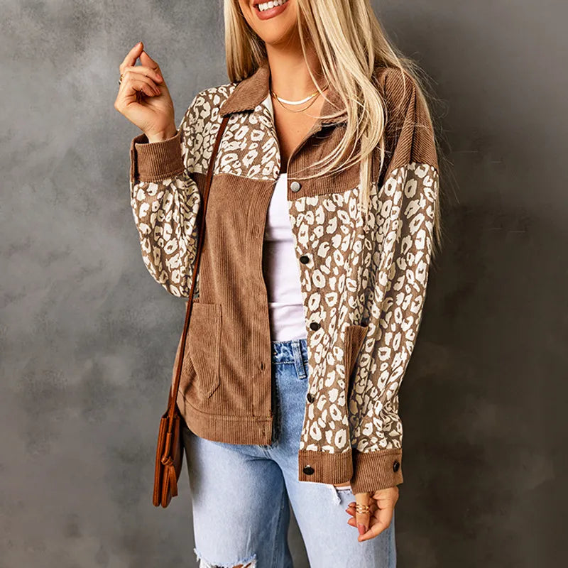 EB | Damen Cordjacke mit LeopardenDetails