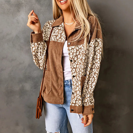 EB | Damen Cordjacke mit LeopardenDetails