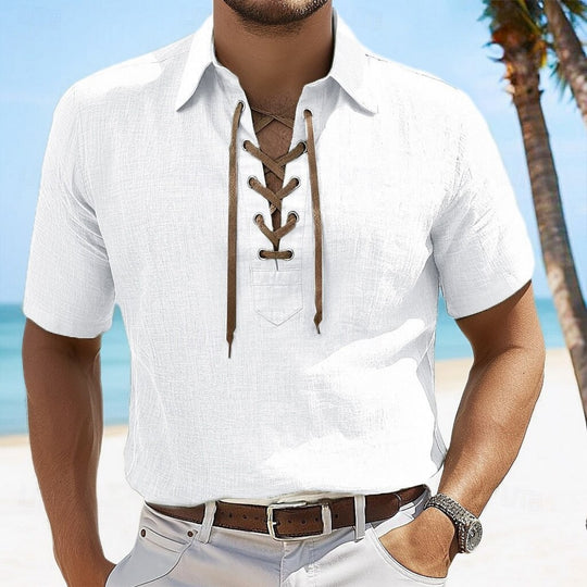 EB | Leinen Revers Tether V-Ausschnitt Kurzarm-Shirt