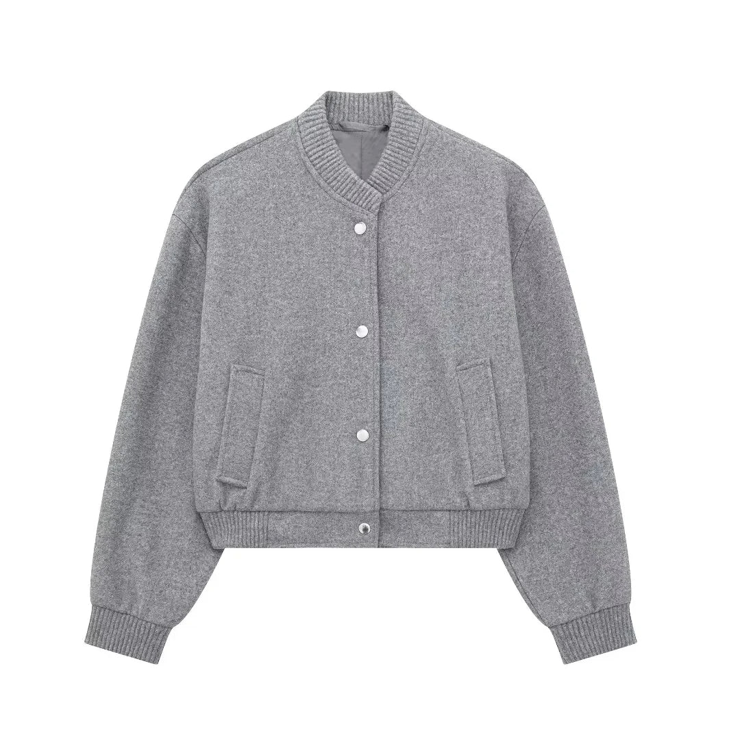 EB | Damen Cropped Bomberjacke mit Druckknöpfen