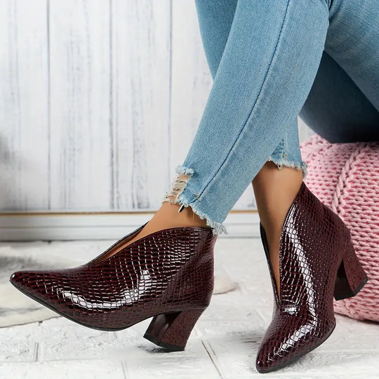 EB | Glänzende Croco Print Stiefeletten