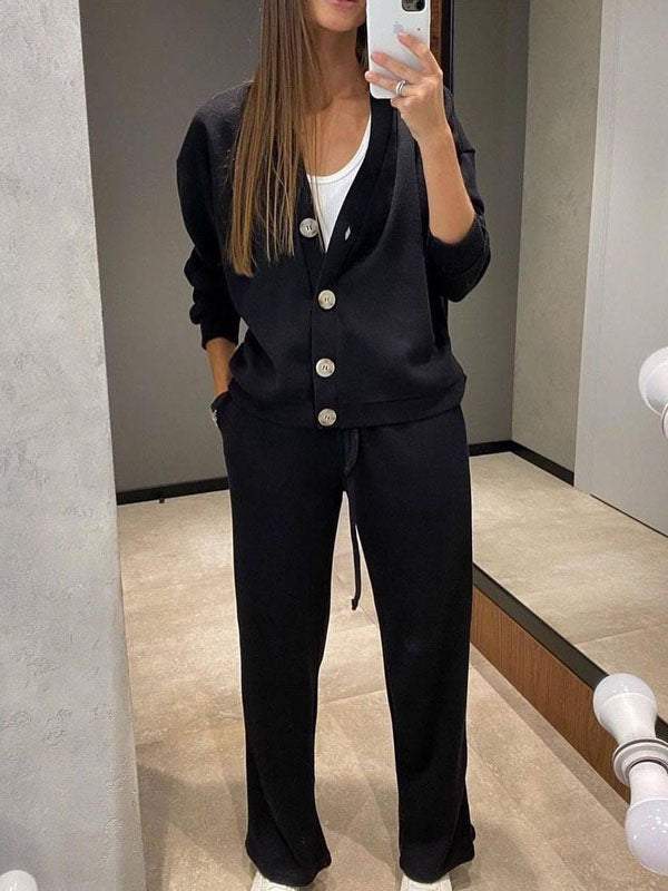 EB | lässiges V-Ausschnitt Pullover- und Hose-Set