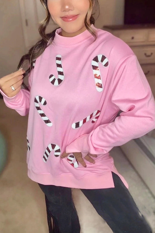 EB | Weihnachts-Pailletten-Lässiger Rundhals Langarm-Sweatshirt