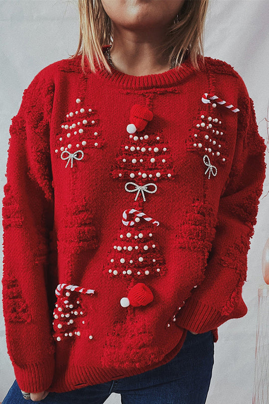 EB | Weihnachtsmuster Gestrickter Rundhalsausschnitt Langarmpullover