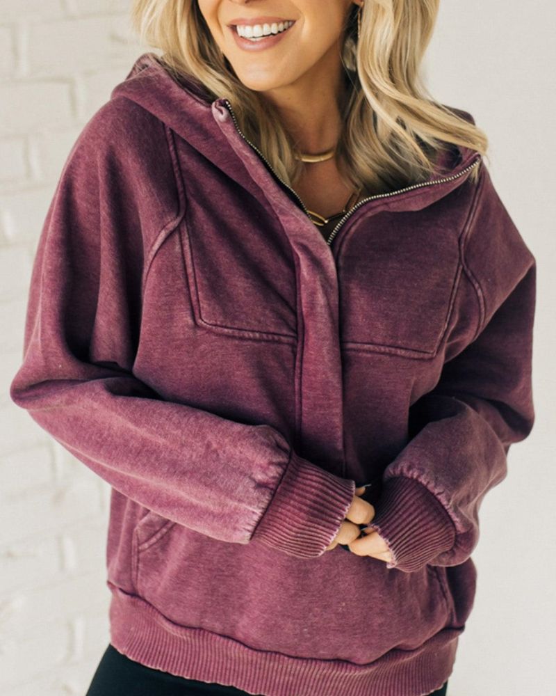 EB | Zip Henley Acid Wash Fleece Hoodie