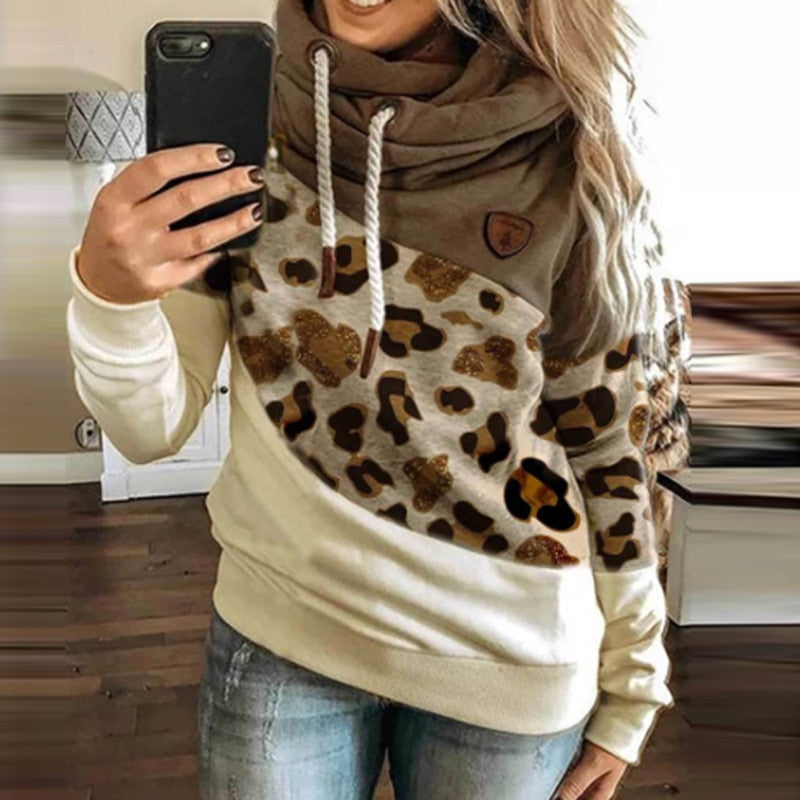 EB | Hoodie Block Design mit Leopardenmuster Weicher Komfort Lässige Passform