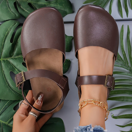 EB | Retro Damen Slingback Sandalen mit Kork und Geschlossener Spitze