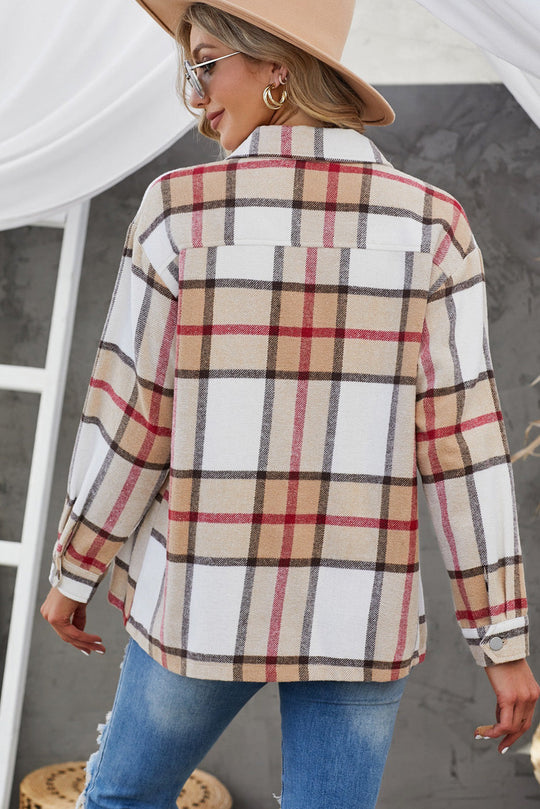 EB | Karierte Button-Up Shirtjacke mit fallenden Schultern