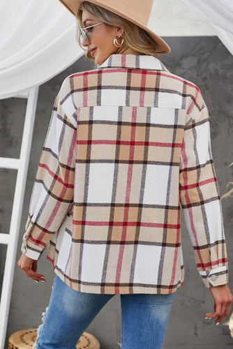 EB | Karierte Button-Up Shirtjacke mit fallenden Schultern