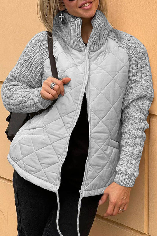 EB | Lässige einfarbige gestrickte Patchwork-gefütterte Jacke