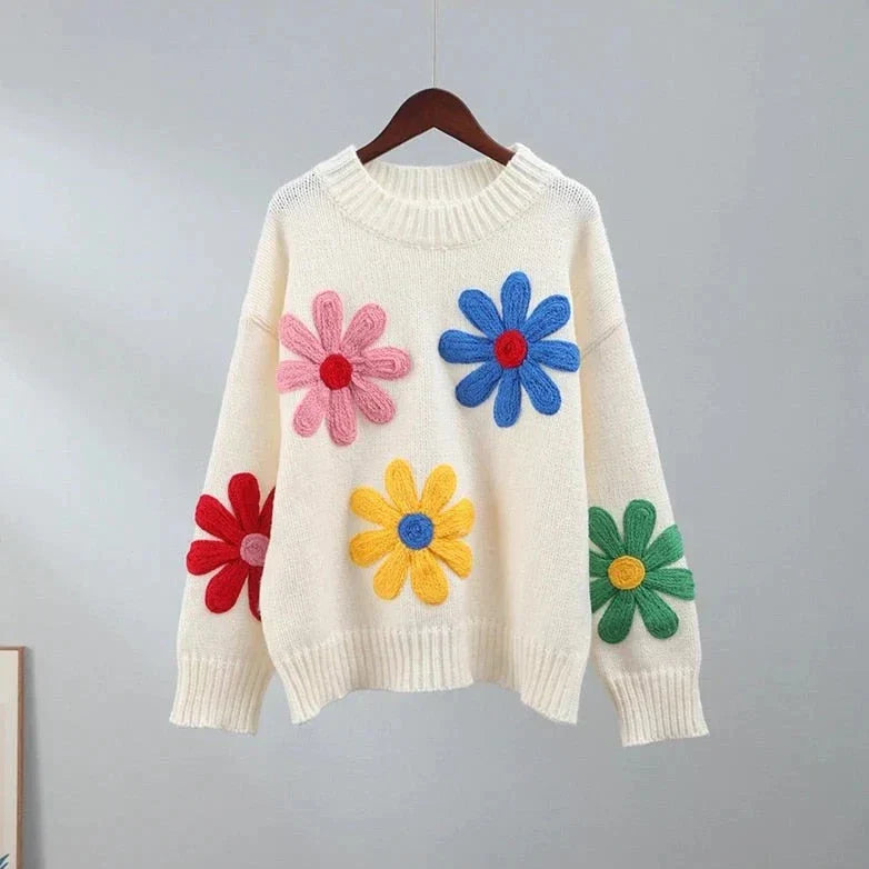 EB | Eleganter Blumenkunst Pullover für Einen Gemütlichen Saisonalen Stil