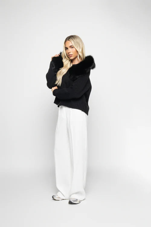EB | Strickjacke mit Kunstpelzkragen Reißverschlussverschluss Warm und Stilvoll