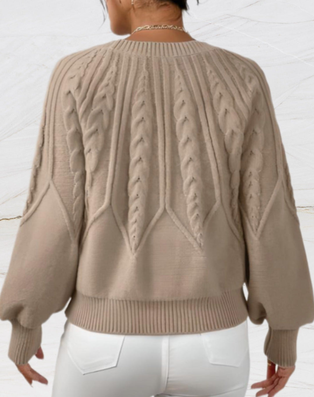 EB | Eleganter Pullover - Beiger Pfeil-Stil Strickpullover