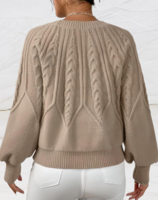 EB | Eleganter Pullover - Beiger Pfeil-Stil Strickpullover