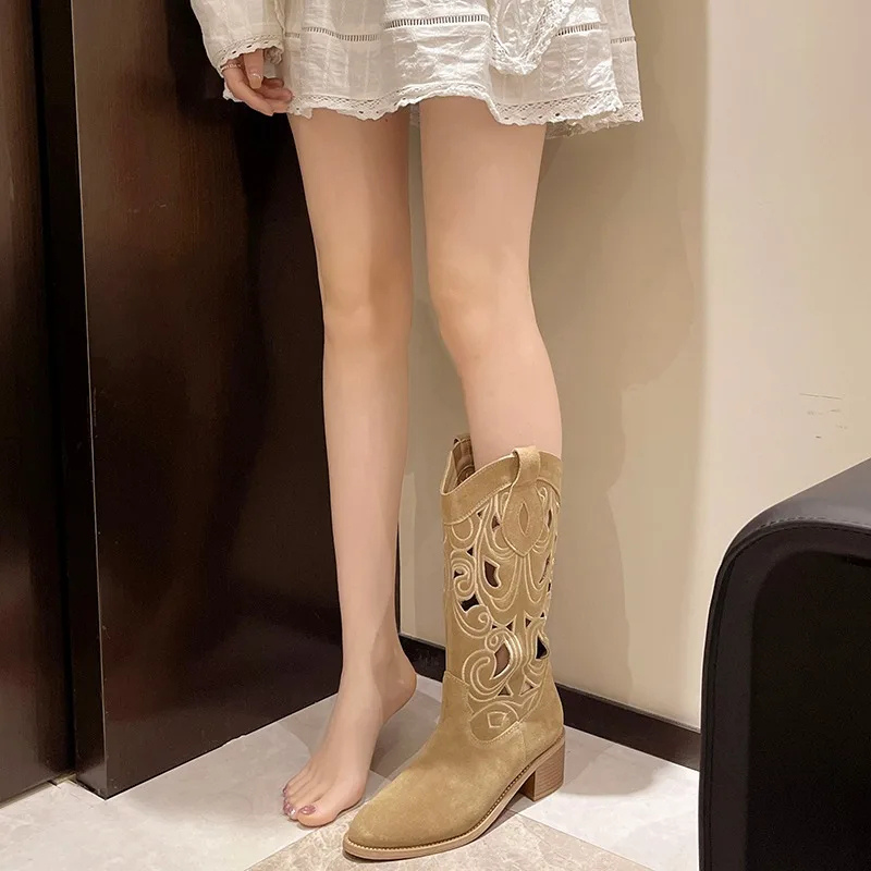EB | Stylische Wildleder Western Cowboy Stiefel mit Ausschnitten