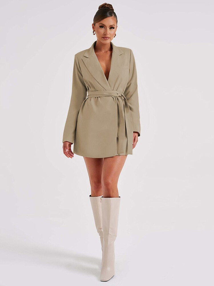 EB | Blazer Kleid - Taillierte Passform - Mini Länge - V-Ausschnitt - Langarm Elegante Kleidung