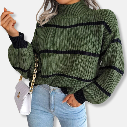 EB | Strickpullover Weicher Gerippter Rollkragen Lockere Passform Klassische Streifen
