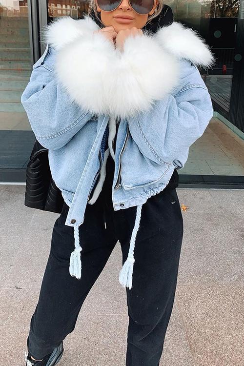 EB | MODACHIC Jeansjacke mit Pelzbesatz