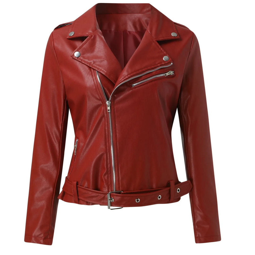 EB | jacke Damen Biker Modell mit Gürtel und Reißverschlussdetails