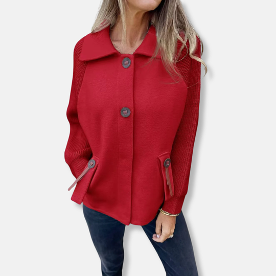 EB | Jacke Lässiger Schnitt Gestrickte Ärmel mit Revers Knopfverschluss