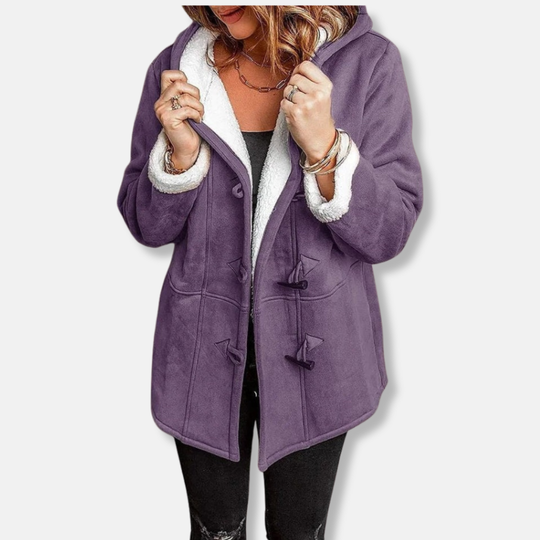 EB | Jacke Fleece Kapuze Knopfverschluss Lässiger Schnitt Mittel-Lang