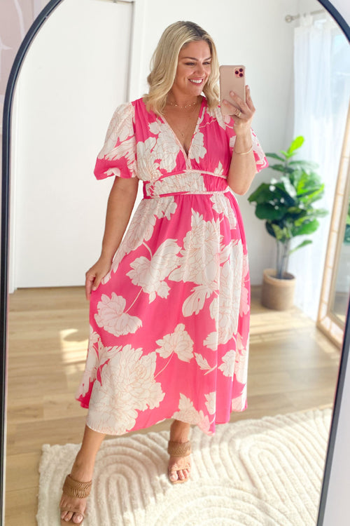 EB | Real Love Print Puffärmel Maxi Kleid