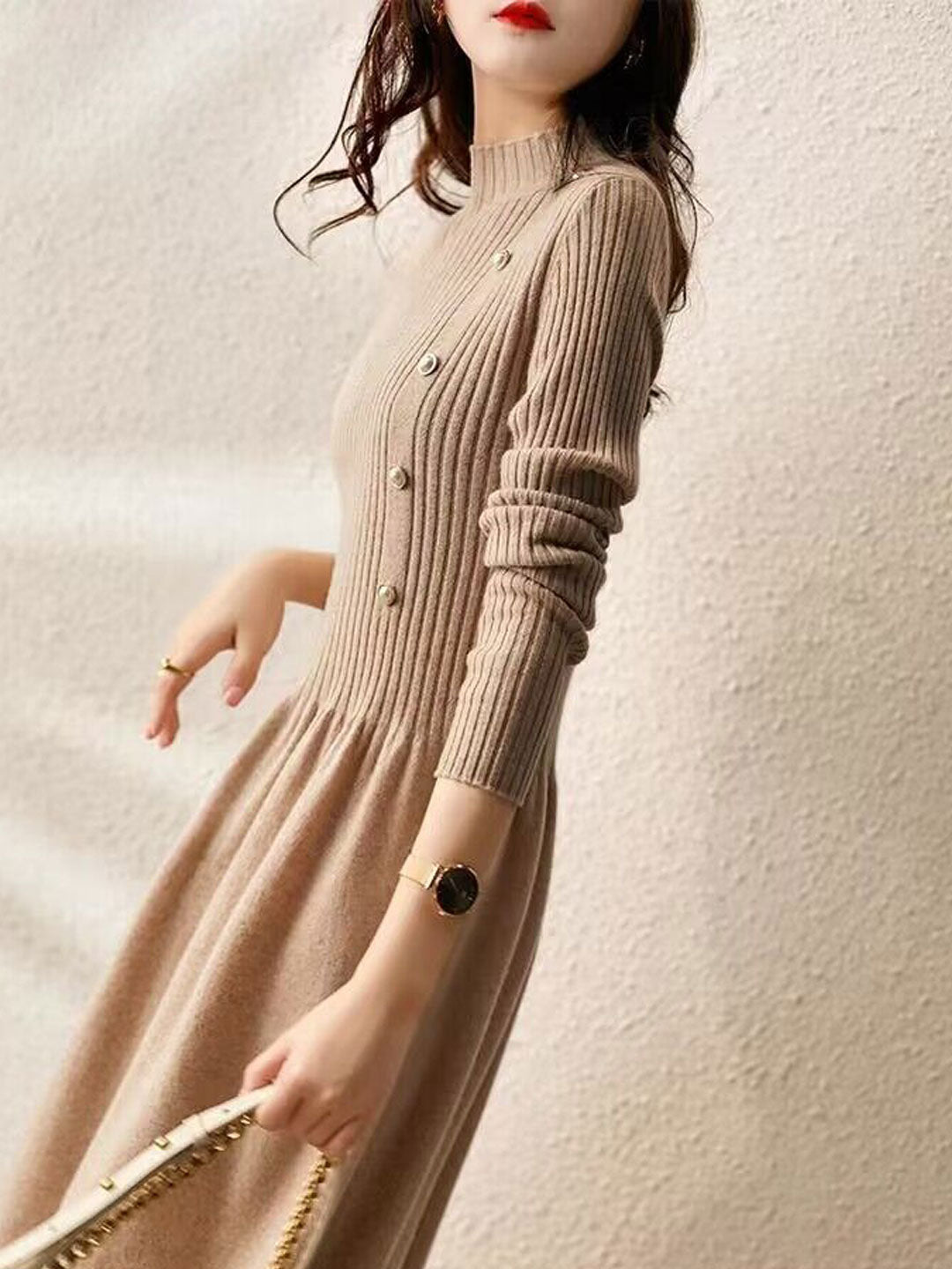 EB | Kleid - Elegantes Rollkragen Strickkleid