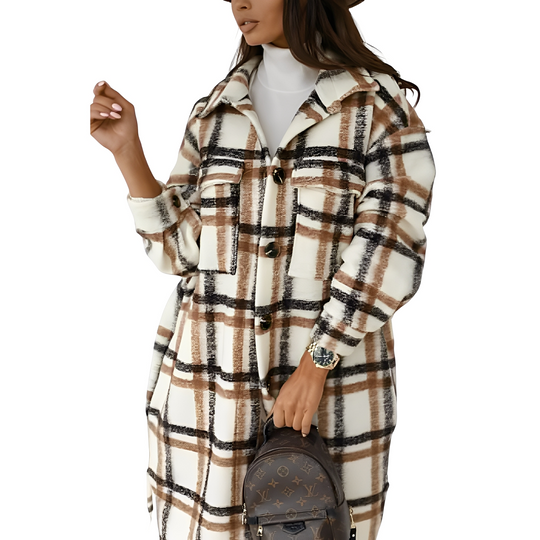 EB | Stilvolle lange Damen-Karojacke
