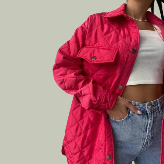 EB | Klassische Gesteppte Damenjacke Mit Druckknopfverschluss Und Taillengürtel