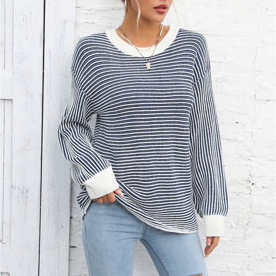 EB | Gestreifter Strickpullover Mit Lässigem Schnitt