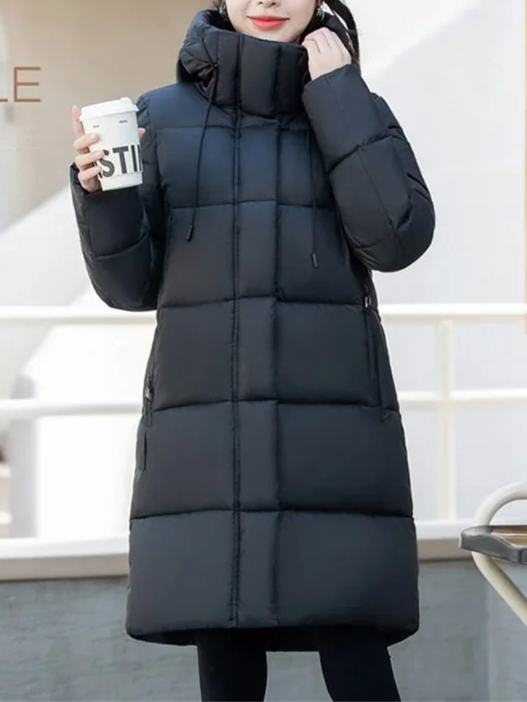 EB | Stylische Khakifarbene Pufferjacke mit Kapuze und Reißverschluss