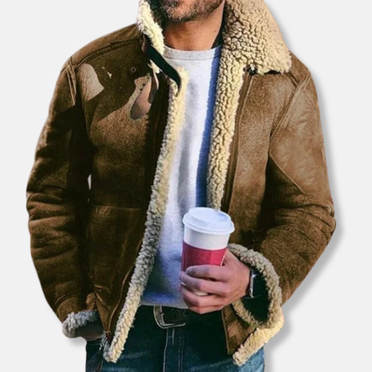 EB | Wildleder Aviatorjacke mit Schaffell Gefütterte Kragenjacke