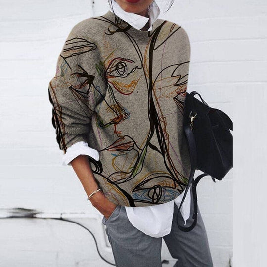 EB | Sweatshirt Bequemer Schnitt Grafikdruck Langärmliger Rundhalsausschnitt