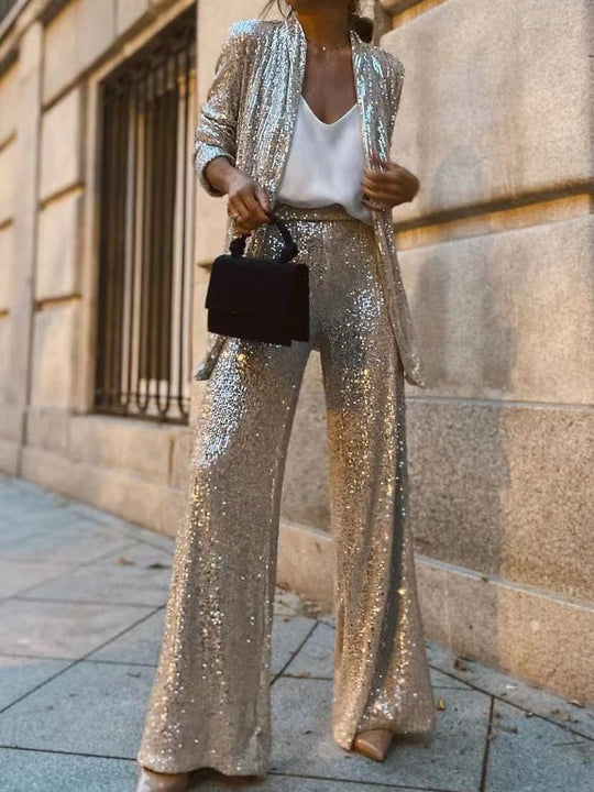 EB | Trendiges Design High-Waist-Paillettenanzug