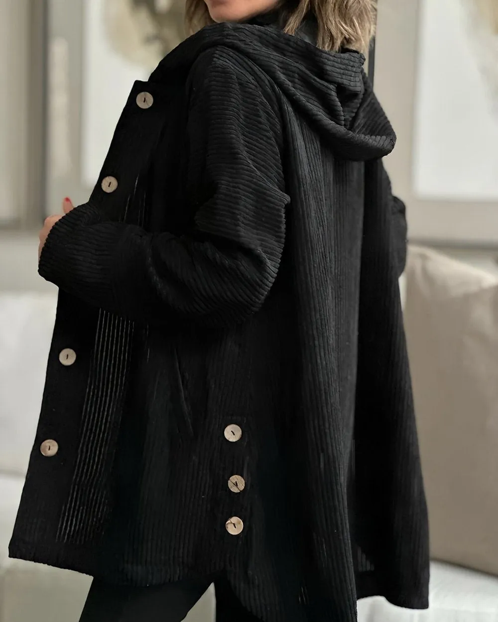 EB | Oversize Kapuzenpullover mit Knöpfen für Damen Ideal für den Alltag