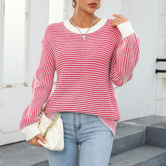 EB | Gestreifter Strickpullover Mit Lässigem Schnitt