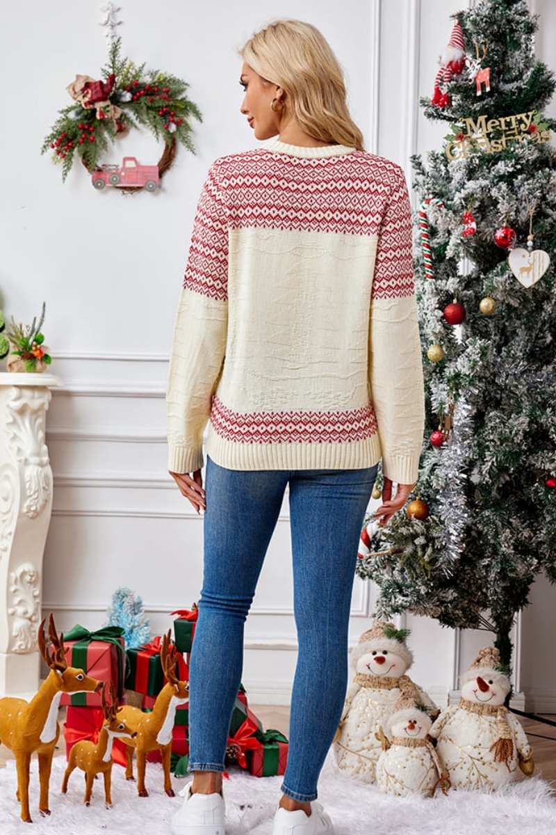 EB | Weihnachtlicher Rundhals bestickter Strickpullover